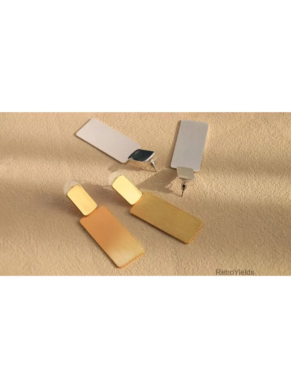 Long Geometric Rectangle Drop Earrings - Hypoallergenic Brass, Matte Brushed